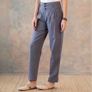 Sundance Amelia Linen Blend Pinstripe Trouser Pants in Blue Gray Size 4